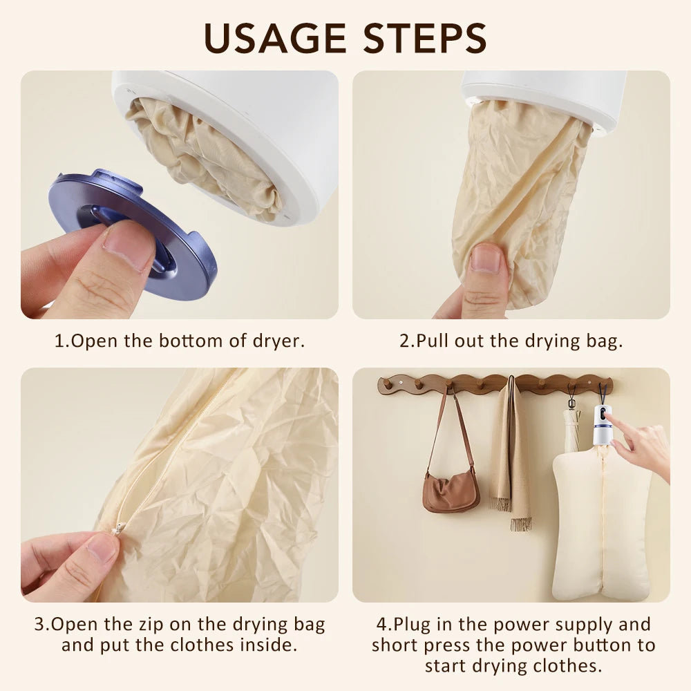Mini Portable Clothes Dryer – Compact Electric Laundry Dryer with Dry Bag for Travel & Home